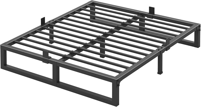 Yitong Angel 10 inch Queen Bed Frame Low Profile Metal Platform with Mattress Slide Stopper,Heavy Steel Slats Support Frames,No Box Spring Needed,Noise Free,Non-Slip,Easy Assembly