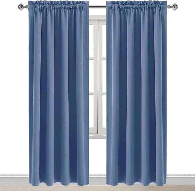DWCN Blackout Curtains for Bedroom 52 x 95 Inch Long Dusty Blue 2 Panels | Room Darkening, Thermal Insulated, Light Blocking, Rod Pocket Drapes, Noise Reducing Window Treatments