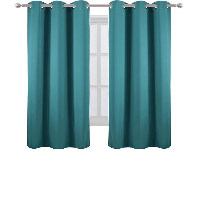 Sea Teal Blackout Curtains 34 x 63 Inch Length/Set of 2 Curtain Panels/Thermal Insulated Room Darkening Blackout Curtains for Bedroom