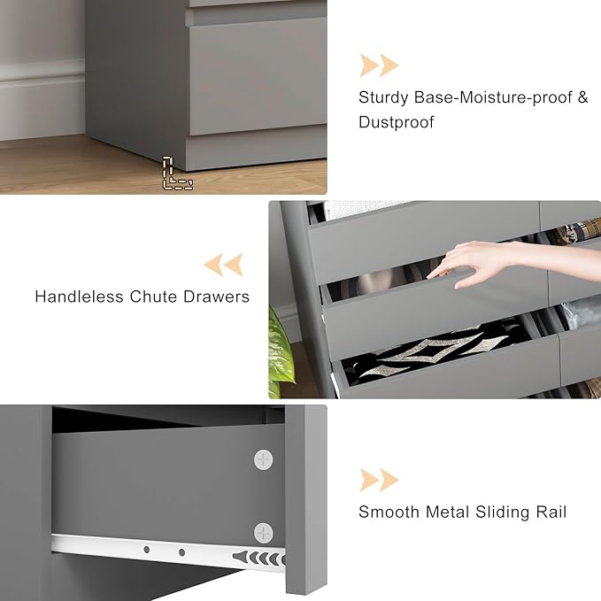Vibe & Dine 12 Drawer Dresser, 59.1" Large Dresser for Bedroom Free Handle, Modern Wooden Chest of Drawers with Wide Storage for Living Room, Grey
