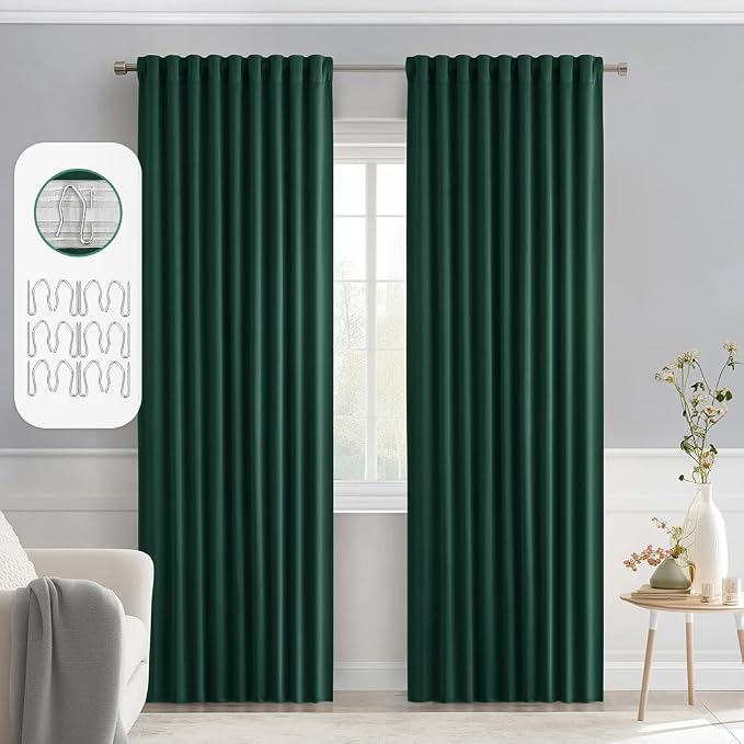 MIULEE Christmas Hunter Green Back Tab Blackout Curtains 52"x84" 2 Panels | Rod Pocket Pinch Pleated, Thermal Insulated, Room Darkening, Light Blocking, Privacy Curtains for Living Room Bedroom