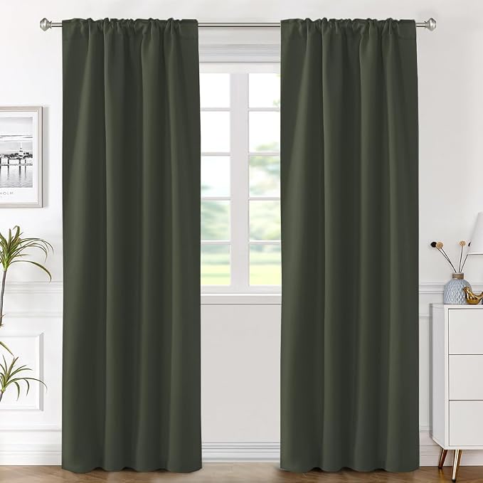 H.VERSAILTEX Blackout Curtains Thermal Insulated Window Treatment Panels Room Darkening Blackout Drapes for Living Room Back Tab/Rod Pocket Bedroom Draperies (2 Panels, Olive, 42 x 84 Inch)