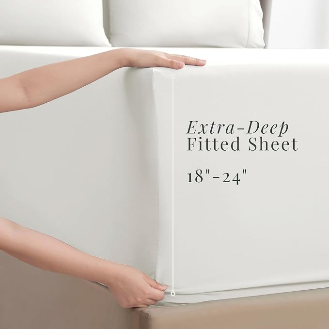Hearth & Harbor Bed Sheets, Luxury Soft 6 Piece Bed Sheet Set Extra Deep Pocket Fitted Sheets Fits Mattress up to 21", Double Brushed Bedding Sheets & Pillowcases,