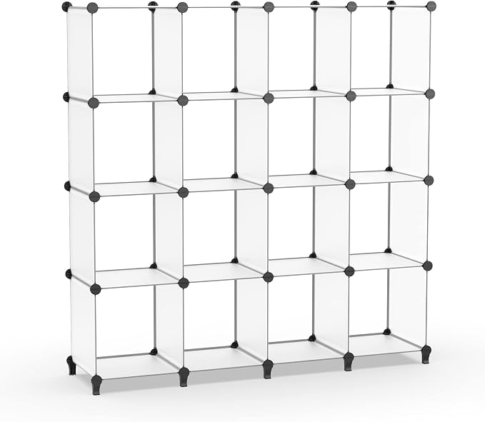 HOMIDEC Closet Organizers and Storage, 16 Cube Storage Organizer | Closet Organizer Bookshelf Cubes Shelves for Clothes, Bedroom, Kids Room, Bathroom, Wardrobe, Garment Racks, Transparent