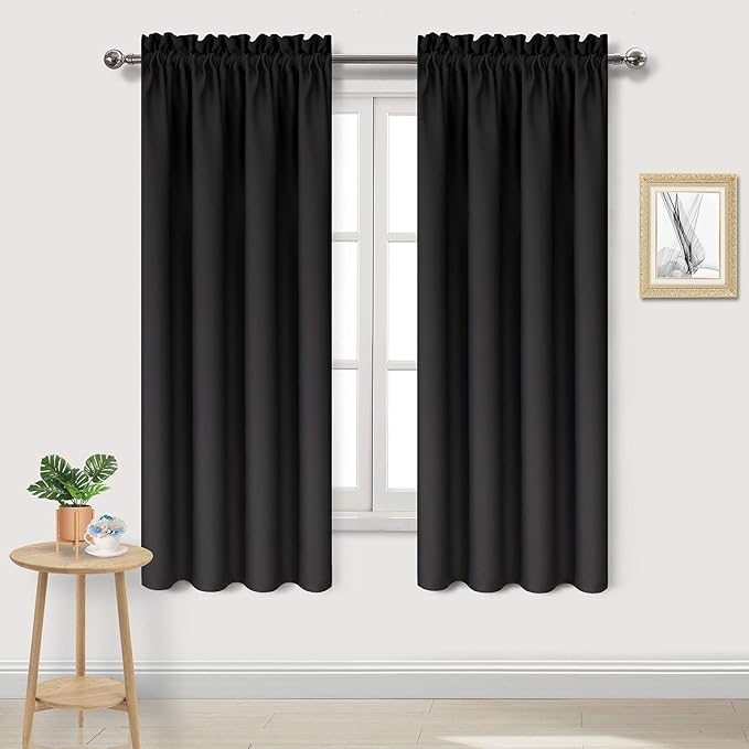DWCN Blackout Curtains for Bedroom Living Room 42 x 63 Inch Long Black | 2 Panels Set, Room Darkening, Thermal Insulated, Light Blocking, Rod Pocket Drapes, Noise Reducing Window Treatments