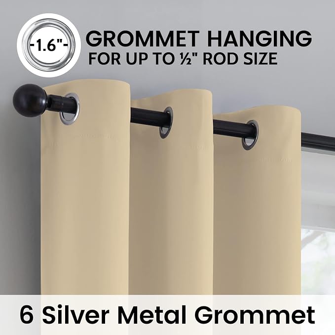 SimpleHome Beige 100% Blackout Curtains Room Darkening Living Room 54 Inch | Curtains for Bedroom,Thermal Insulated Grommet Window Drapes,Curtains for Living Room with Black Back,42 x 54 Inch,2 Panels