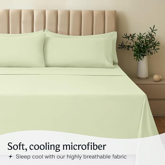 Cal King Size Sheets Set, Cooling & Soft Deep Pocket Bed Sheets, 4PC | LuxClub Silky Fitted Sheet & Pillowcase Sets, Breathable Hotel Luxury Bedding for Mattress Wrinkle Free, Sage Green
