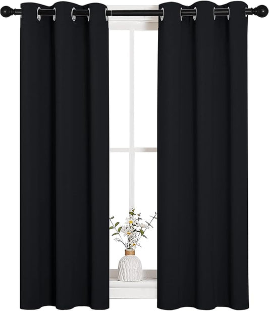 NICETOWN Black Blackout Curtains for Living Room 29" w x 45" L 2 Panels | Black Solid Thermal Insulated Grommet Blackout Drapes Drapery Panels for Window, Noise Reducing Room Darkening Decor