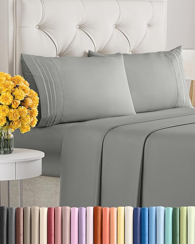 Queen Size 4 Piece Sheet Set - Ultra Soft & Cooling Bed Sheets - Slate Grey | Fits 8 Inch to 16 inch Mattress, Wrinkle Free & Fade Resistant with Deep Pockets, Breathable, Comfy Hotel Luxury Bedding