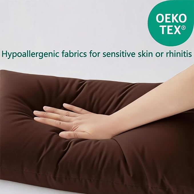 Flat Ultra Thin Bed Pillows Standard Size Pillow Set of 2 Extra Soft Down Alternative for Stomach Back Sleeper Coffee Brown 20x26inches
