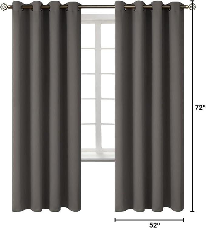 BGment Grey Blackout Curtains for Bedroom 72 Inch Long - 2 Panels | Grommet Top, Black Out, Room Darkening, Sunblock, Thermal Insulated, Window Drapes for Kids Boys Room, 52x72 Inch