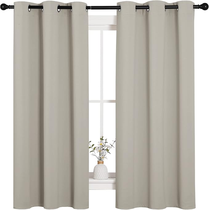 NICETOWN Natural Blackout Curtains for Bedroom 42" Wide x 63" Long 2 Panels | Farmhouse Thermal Insulated Room Darkening Drapes for Living Room Kitchen Windows, Light Blocking Noise Reducing Decor