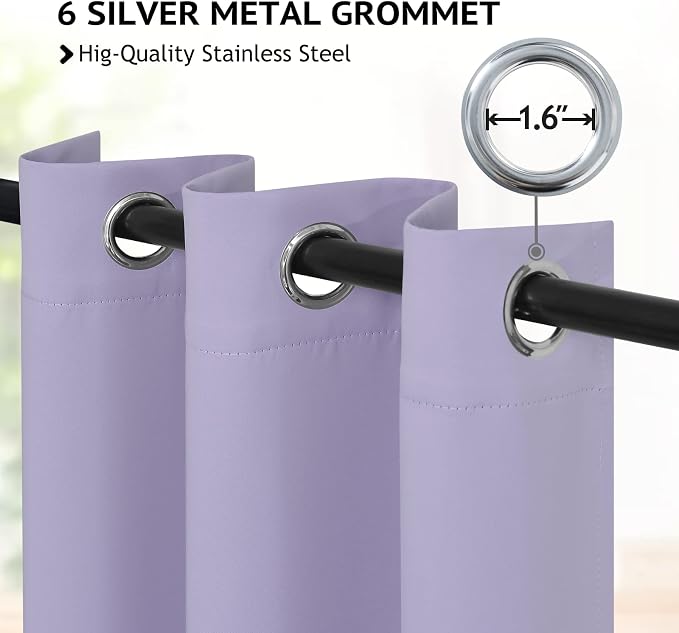 COSVIYA Grommet Blackout Room Darkening Lilac Curtains 72 inch Length | Thick Polyester Light Blocking Insulated Thermal Window Curtain Drapes for Bedroom/Living Room,38x72 inches,2 Panels