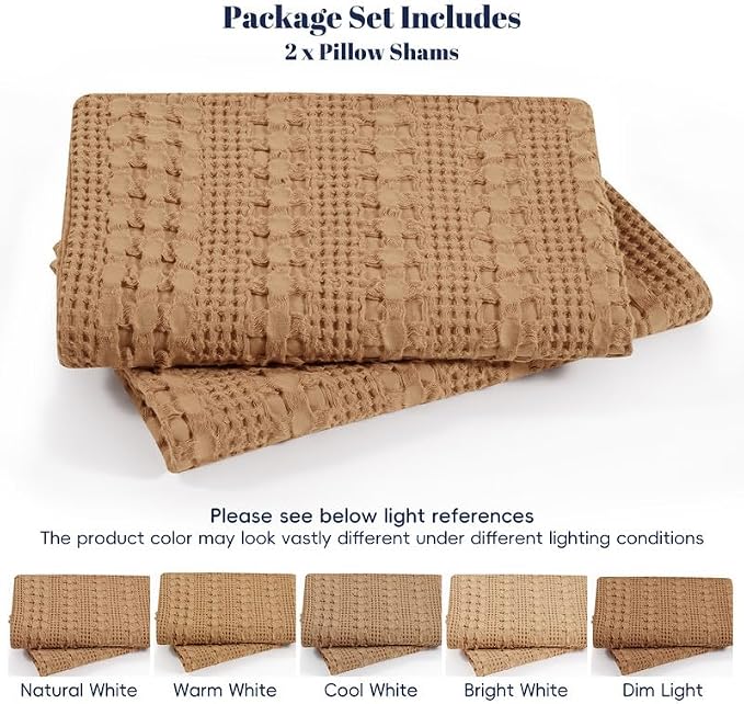 PHF 100% Cotton Waffle Pillow Shams King Size, 2 Pack 20" x 36" Soft Skin-Friendly Pillowcases, No Filling, Aesthetic Woven and Breathable Waffle Weave Pillow Case Covers for Bed, Clay