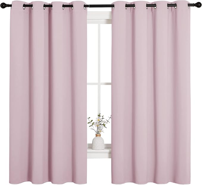 NICETOWN Blackout Curtain Panels, 1 Pair, 55 x 68-inch, Lavender Pink | Nursery Essential Thermal Insulated Solid Grommet Top Blackout Drapes for Girls Room