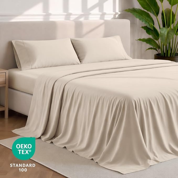 Bare Home Sheet Set - 1800 Ultra-Soft (Split Head Flex King, Sand) | Deep Pockets 6 to 15 Inches, Breathable, Hypoallergenic, Hotel Luxury, Easy Fit, Soft, All-Season