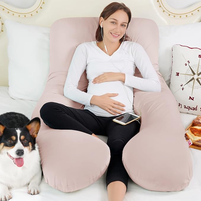 Meiz Pregnancy Pillows, Cooling Pregnancy Pillows for Sleeping, Maternity Pillow for Tall Pregnant Woman, Pregnancy Body Pillow with Cooling Jersey Cover, Apricot