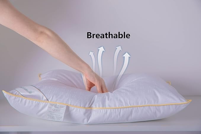 King Goose Down Feather Soft Pillows One Pillow 100% Cotton Supportive Cool Bed Pillows for Back Side Stomach Sleepers