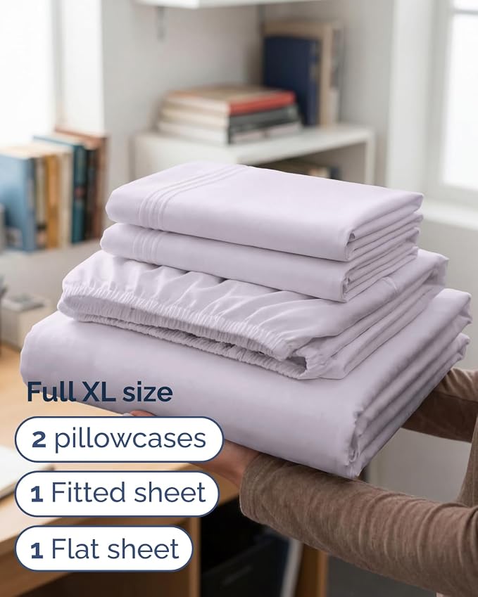 Full XL Sheets - 4 Piece Full XL Sheet Set - Breathable - Light Lavender | Hotel Luxury Bedding for Women & Men with Deep Pockets, Ultra-Soft, Comfy, Easy-Fit, Wrinkle Free & Fade Resistant, Oeko-Tex