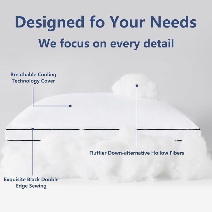 CozyLux Pillows Queen Size Set of 2, Gusseted Bed Pillow, 18 x 28 Inch | White Soft Supportive Down Alternative Pillows for Side, Back & Stomach Sleepers, OEKO-TEX Certified, Hotel Quality, Washable