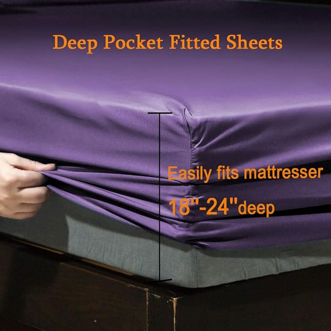 SONORO KATE Bed Sheet Set Super Soft Microfiber 1800 Series Luxury Egyptian Sheets Fit 18-24 Inch Deep Pocket Mattress Wrinkle-4 Piece (Purple, Twin XL)