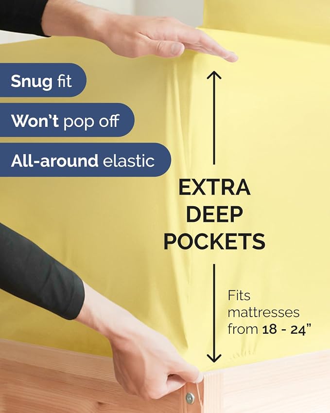 2 Pack Extra Deep Full Fitted Sheets with Extra Deep Pockets - Yellow | Hotel Luxury Bottom Fitted Sheets Only, Soft, Fade & Wrinkle Free, Breathable & Comfy, All Around Elastic Fitted Sheets