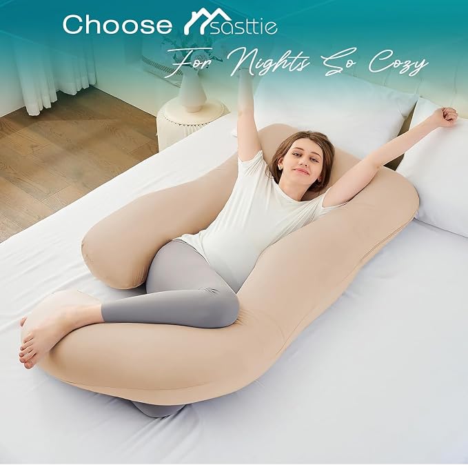 Cooling Pregnancy Pillows for Sleeping, 65'' Full Body Pillow, Beige | Sasttie Maternity Pillow, OEKO-TEX, Down Alternative, Removable Cover, Pregnant Women Must Haves, Maternity Essential