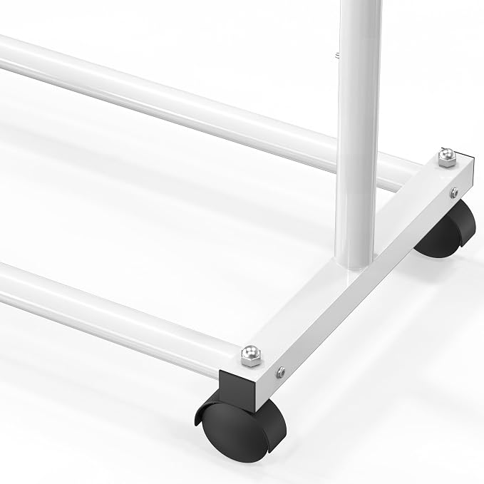 Simple Houseware Standard Rod Garment Clothing Rack, White | Single Rail, Extendable Width from 30 to 47 Inches, Rolling Clothing Organizer for Bedroom, Laundry, Living Room
