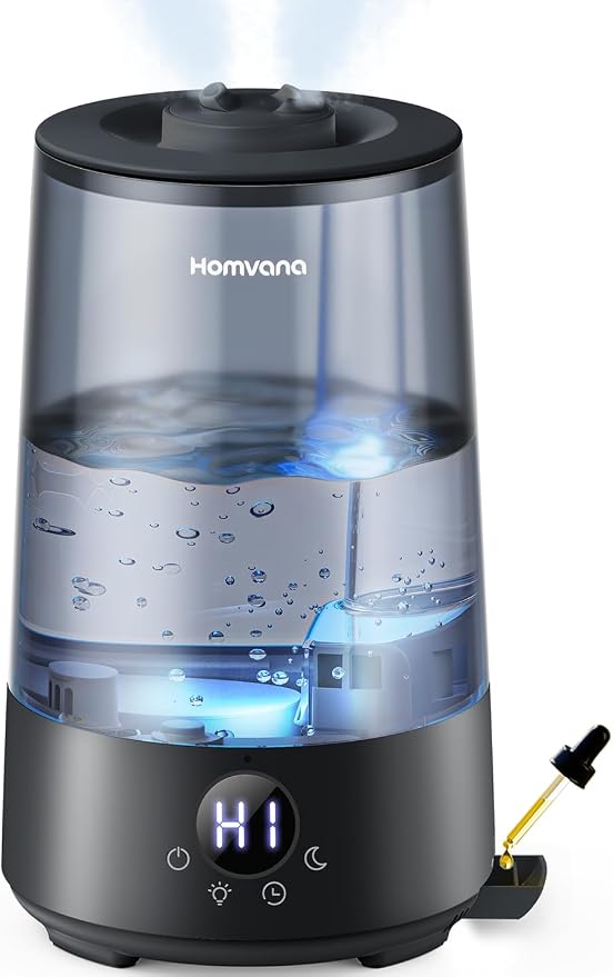Homvana 3.6L Top-Fill Cool Mist Humidifiers for Bedroom, Large Room(Black) | 23dB Quiet, Easy-to-Clean 2-in-1 Baby Humidifier & Oil Diffuser for Congestion Relief, Last for 4 Night (Black)