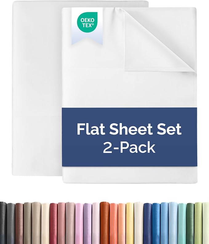 Queen Flat Sheet - Single Top Flat Sheet Only - Soft & Cooling - White | Hotel Luxury Top Flat Sheet Only, Ultra-Soft, Breathable & Cooling, Fade & Wrinkle Free, Easy-Care, Stain & Shrink Resistant