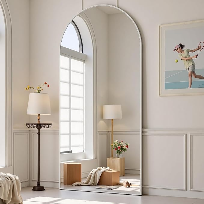 Dewfig Full Length Mirror, 70"x26" Arched Full Body Mirror, White | Aluminum Alloy Frame Floor Mirror, HD Shatterproof Tempered Glass, Lean/Stand/Wall for Living Room,Bedroom, Dressing Room