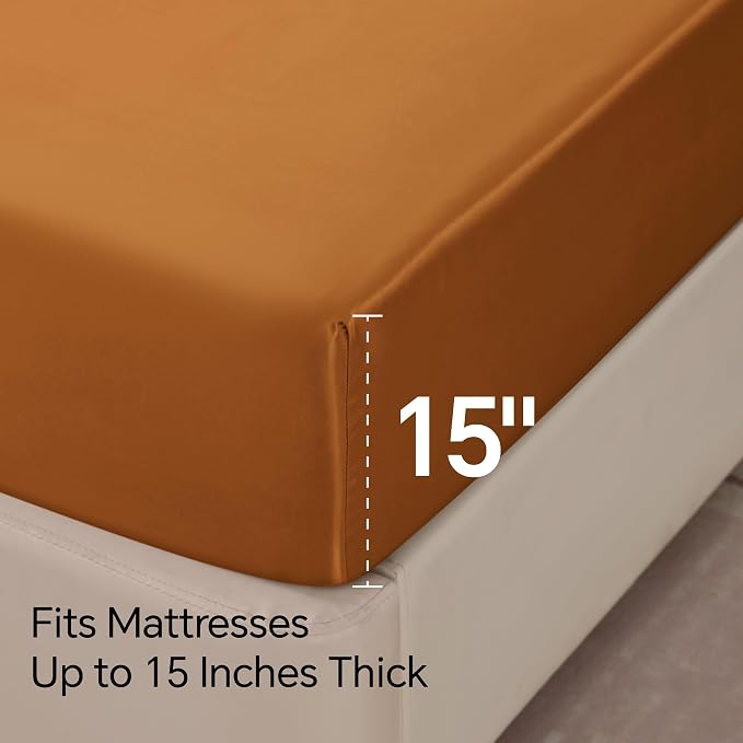 BEDELITE Satin Sheets Queen Size Bed Set, Burnt Orange, 4 Pieces | Luxury Silky Bed Sheets, 15 Inch Deep Pocket, Similar to Silk, Soft and Cooling, Reduces Friction, Gentle on Hair and Skin
