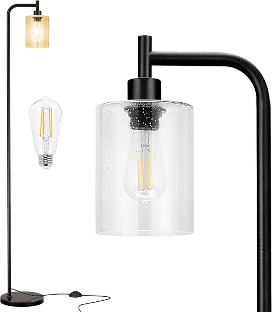 Ziisee Floor Lamps for Living Room - Standing Lamp with Seeded Glass Shade, Modern Floor Lamp with LED Bulbs, Industrial Floor Lamp for Bedroom, Black Tall Lamp for Office(Light Bulb Included)