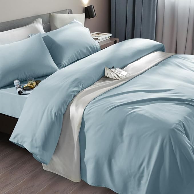 SONORO KATE Bed Sheet Set Super Soft Microfiber 1800 Series Luxury Egyptian Sheets Fit 18-24 Inch Deep Pocket Mattress Wrinkle-6 Piece (Spa Blue, Twin)