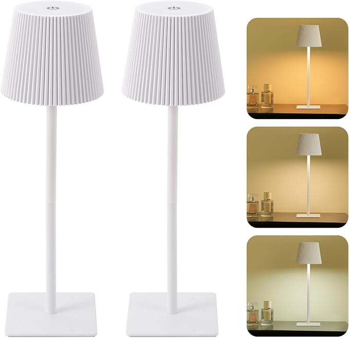 LUTEC 4 Pack Cordless Table Lamp,6000mAh Rechargeable Battery Operated Desk Lamp,Two Adjustable Heights,Waterproof, Touch Control & 3 Color Stepless Dimming for Restaurant/Bedroom/Bars/Outdoor (White)