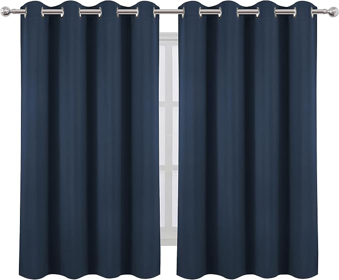 Navy Blue Blackout Curtains/52 x 45 Inch/Set of 2 Panels Room Darkening Short Curtains