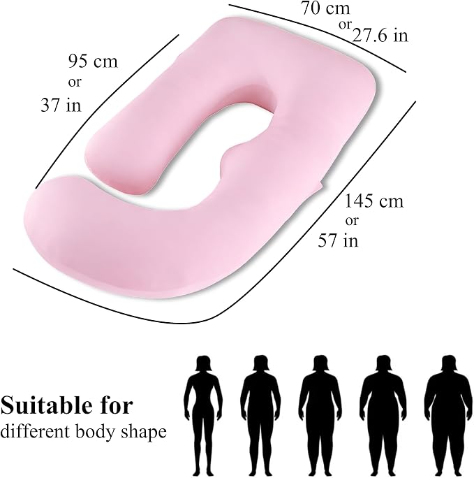 ALLOPERA Pregnancy Pillow, Full Body 57 Inch Maternity Pillow with Removable Washable Cover - Sleep Support for Legs, Back, Neck, Shoulder, HIPS, Belly for Pregnent Women, Pink Milk Fiber Cover