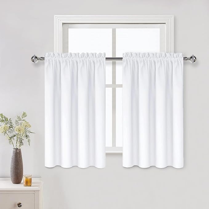 DWCN White Short Curtains 36 inches Long for Kitchen RV Bunk 2 Panels | Room Darkening, Thermal Insulated, Light Blocking, Rod Pocket Drapes, Noise Reducing Window Treatments, Pure White