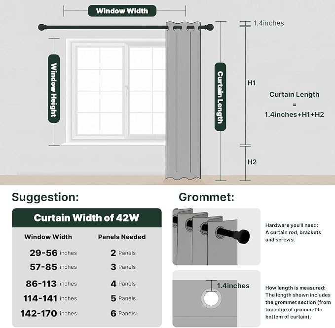 H.VERSAILTEX Primitive Linen Curtains 100% Blackout Curtain Drapes Burlap Curtains with White Thermal Insulated Liner, Grommet Top Drapes Living Room/Bedroom (2 Panels, 42 x 63 Inch, Dove Gray)