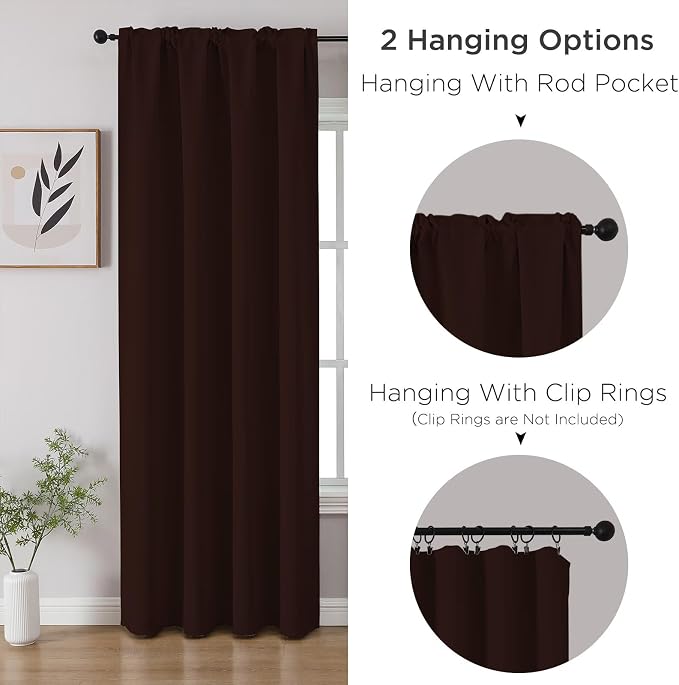CUCRAF Blackout Curtains 45 inch Length 2 Panels Set, Rod Pocket Room Darkening Drapes for Bedroom Living Room, Insulated Thermal Light Blocking Window Curtain (W52 x L45 Inch, Chocolate)