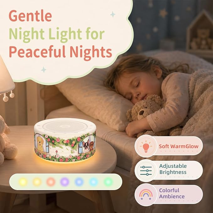 Kipcush White Noise Machine for Baby & Adults, Sleep Sound Machine with 30 Soothing Sounds, 8-Color Night Light, Memory Function, White Noise for Sleeping, Nursery, Office, Travel, Relaxation