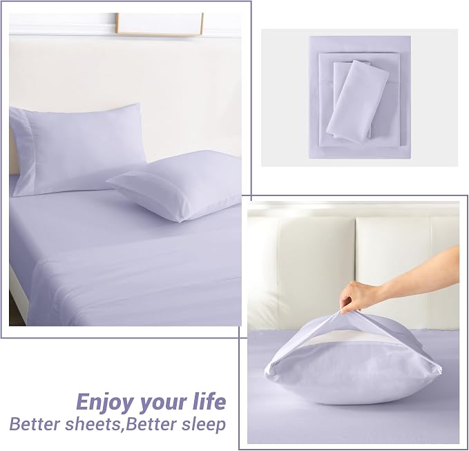 Softan Microfiber King Sheet Set with Non-Slip Corner Straps, Voilet | 15" Deep Pocket Fitted Bed Sheets, Double Brushed Microfiber, Sheets & Pillowcase for All Season