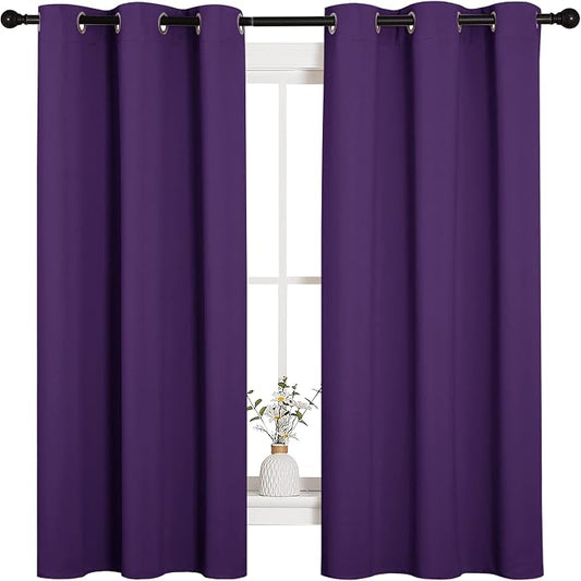NICETOWN Triple Weave Blackout Curtains, Set of 2, 42 x 63-in, Royal Purple | Home Decoration Thermal Insulated Solid Ring Top Blackout Curtains/Drapes for Bedroom
