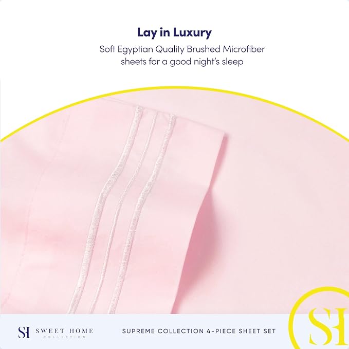 California King Sheet Sets - Breathable Luxury Sheets with Full Elastic & Secure Corner Straps Built In - 1800 Supreme Collection Bedding, Sheet Set, EXTRA DEEP pocket - Cal King, Pale Pink