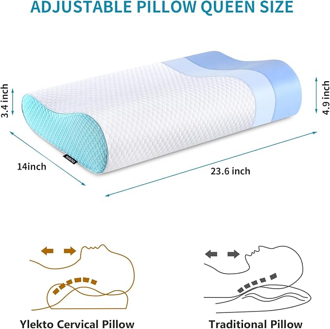 Memory Foam Pillows Neck Pillow Bed Pillow for Sleeping Ergonomic Cervical Contour Pillow for Side Back Stomach Sleeper for Neck and Shoulder Pain