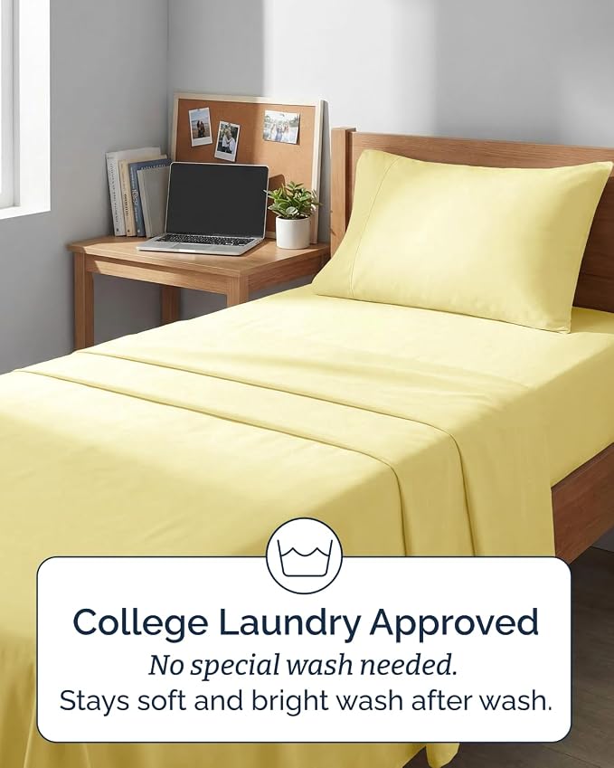 Extra Deep Twin XL Sheet Set - 3 Piece College Dorm Room - Yellow | Soft, Breathable & Cooling, Easily Fits 18 to 24 inch Mattress, Wrinkle Free & Fade Resistant with Extra Deep Pockets