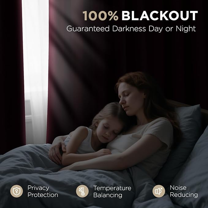 Joydeco 100% Blackout Curtains Velvet Black Out Curtain 102 Inch Drapes | for Bedroom Living Room, Heat and Light Blocking, Thermal Insulated Luxury Heavy Duty Curtain 2 Panels Back Tab&Rod Pocket