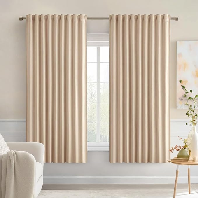 MIULEE Beige Back Tab Blackout Curtains 52x54 Inch Length 2 Panels Set | Rod Pocket Pinch Pleated, Thermal Insulated, Room Darkening, Light Blocking, Privacy Curtains for Living Room Bedroom