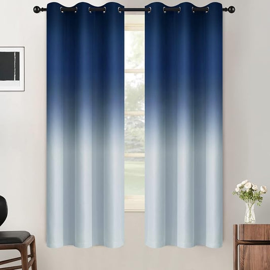 SimpleHome Blue to Grey White Ombre Room Darkening Curtains 63 Inch | Curtains for Living Room,Light Blocking Thick Thermal Insulated Grommet Window Curtains Drapes for Bedroom, 2 Panels,42Wx63L
