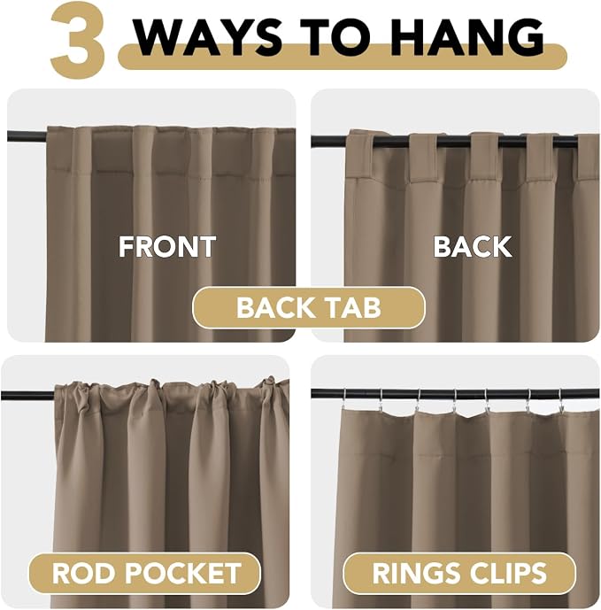 H.VERSAILTEX Blackout Curtains Thermal Insulated Window Treatment Panels Room Darkening Blackout Drapes for Living Room Back Tab/Rod Pocket Bedroom Draperies (2 Panels, Macchiato, 52 x 84 Inch)